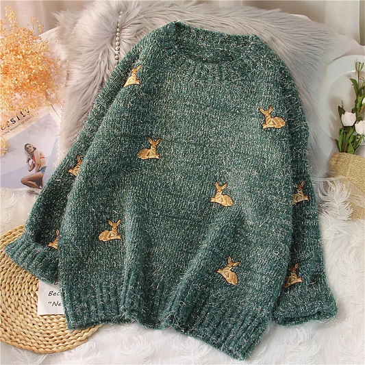 Sparkly Deer Embroidery Jumper (4 Colours)