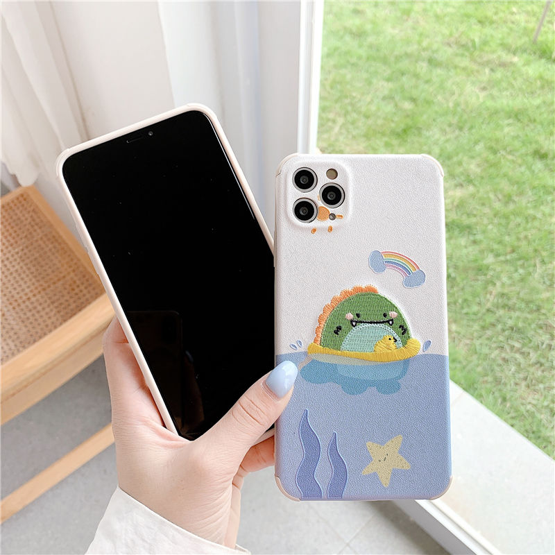 Swimming Dinosaur Embroidered iPhone Case