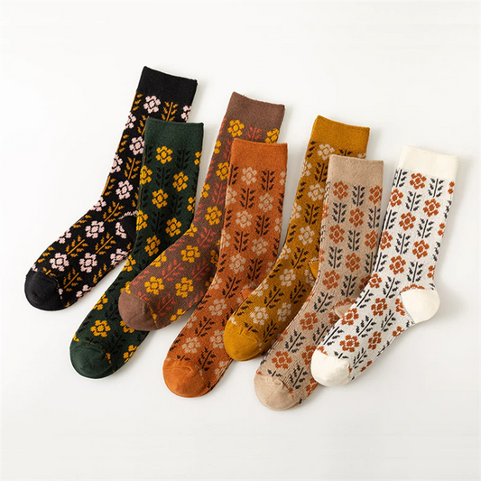 Retro Flower Crew Socks (7 Colours)
