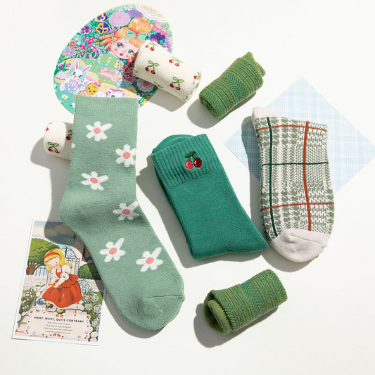 Green Cottagecore Crew Socks (5 Designs)
