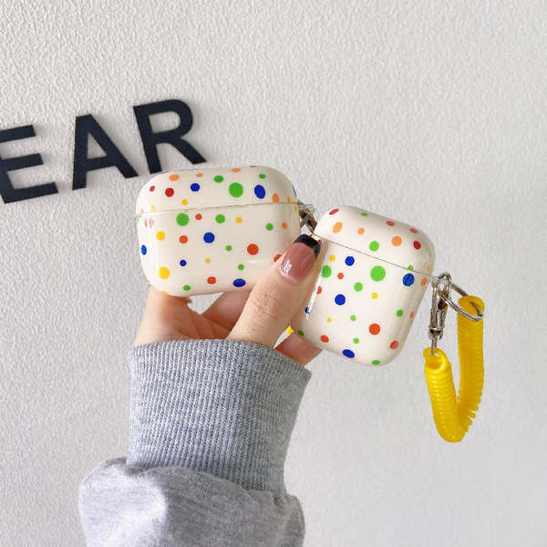 Rainbow Polka Dot Airpod Case Cover with Phone Cord Wrist Strap