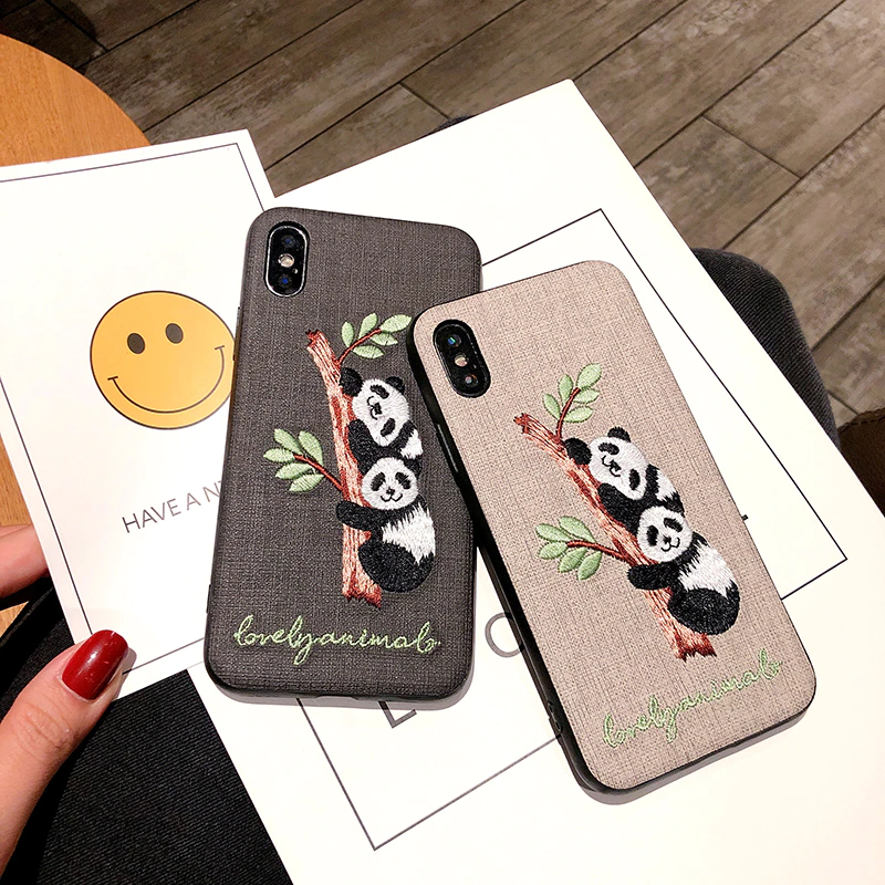 Embroidered Panda Bear iPhone Case (2 Colours)
