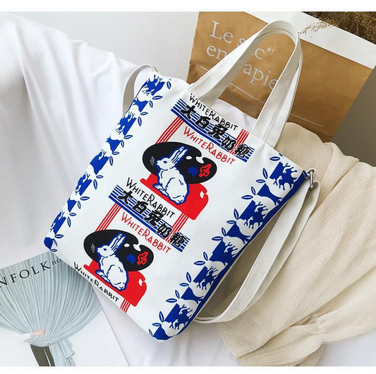 White Rabbit Zipper Tote