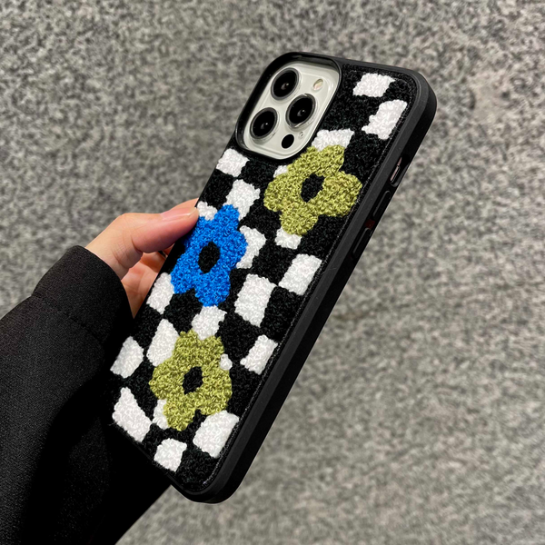 Checkerboard Flower Plush iPhone Case