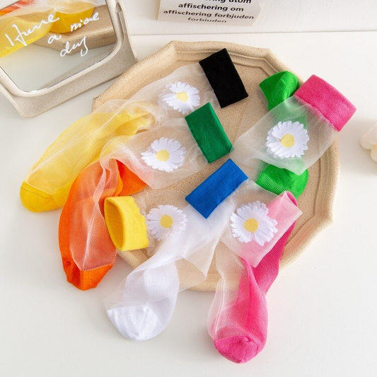 Sheer Neon Daisy Crew Socks (5 Colours)