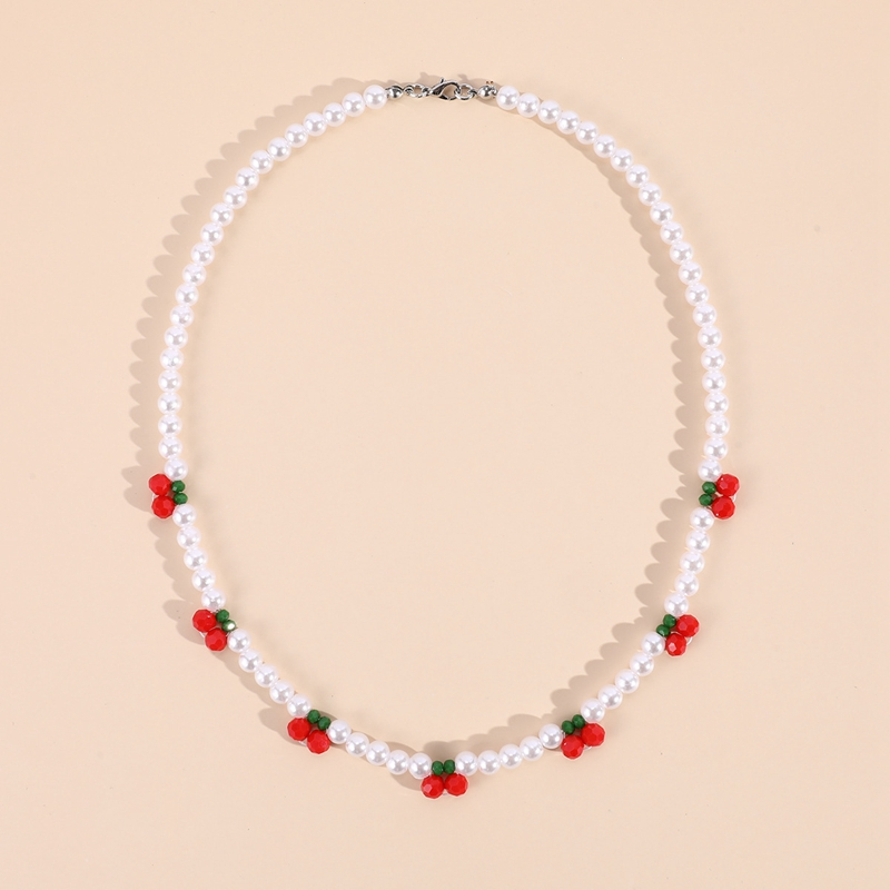 Faux Pearl Cherry Necklace and Bracelet