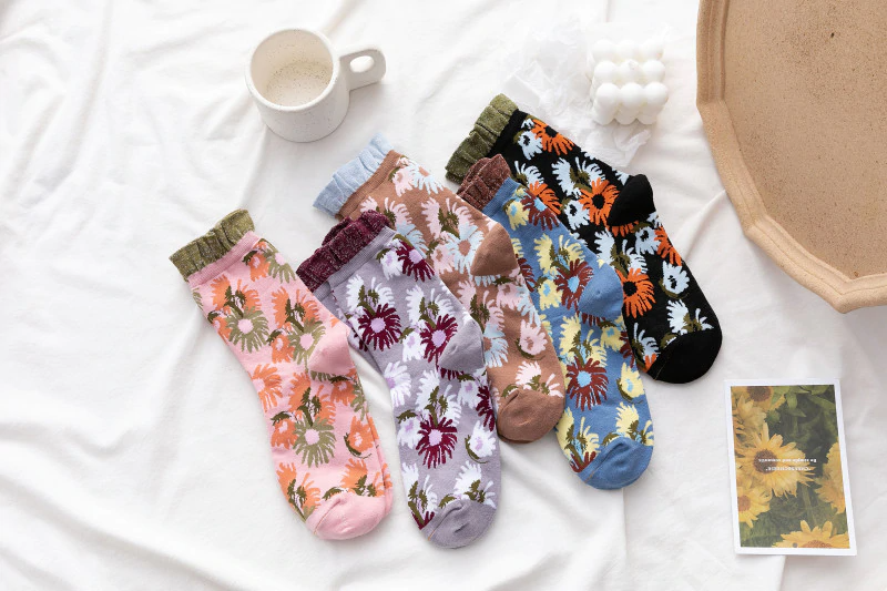 Glitter Ruffle Flower Ankle Socks (5 Colours)