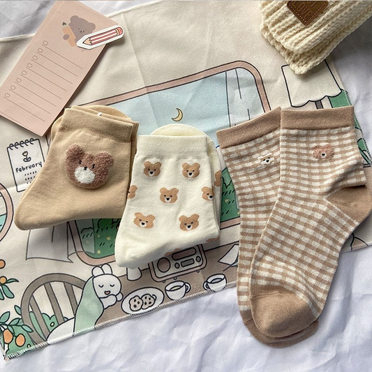 Teddy Bear Crew Socks (3 Designs)