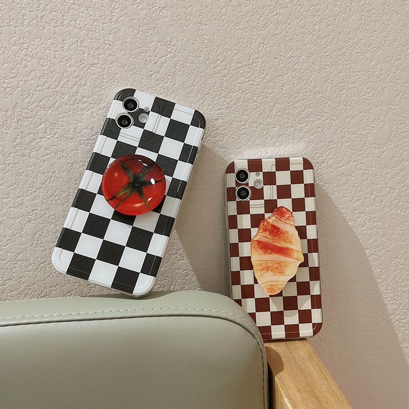 Checkerboard 3D Tomato and Croissant iPhone Case (2 Designs)