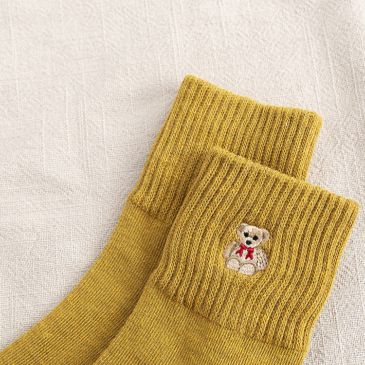 Teddy Bear Embroidery Ankle Socks (10 Colours)