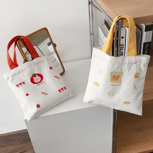 Embroidered Snack Animal Tote Bag (2 Designs)