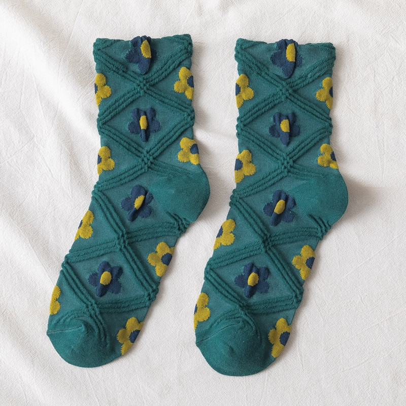Textured Flower Ankle Socks (5 Colours)