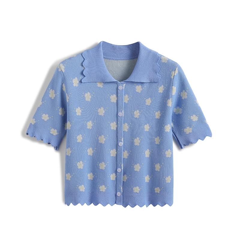 Flower Pop Knit Polo Shirt (4 Colours)