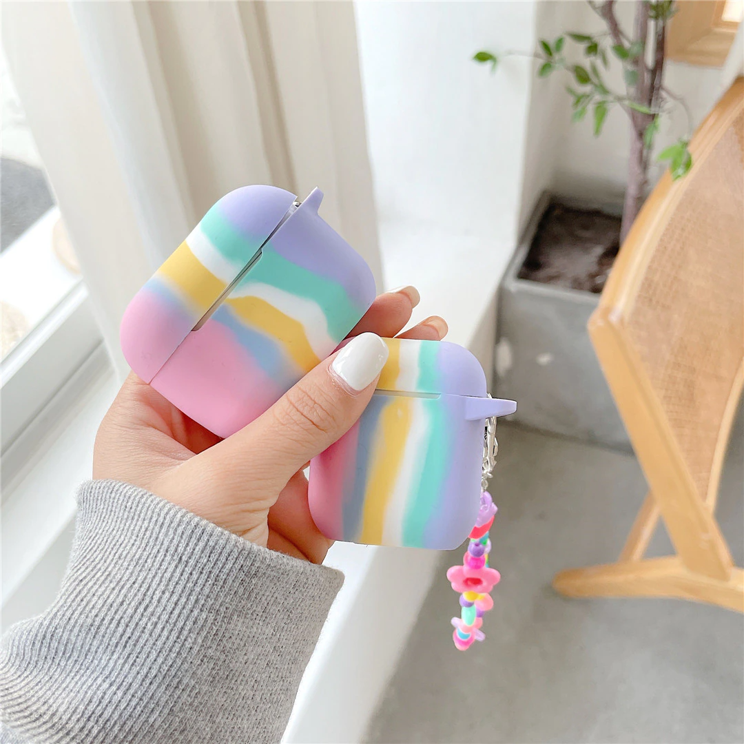 Rainbow Airpod Case Cover with Charm Strap