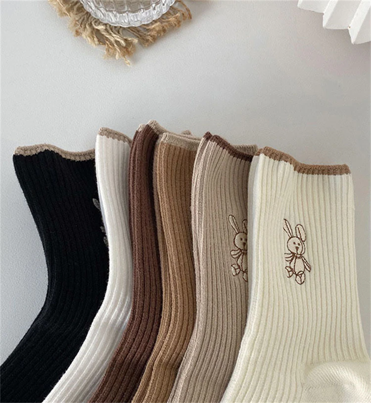 Bunny Embroidery Ankle Socks (6 Colours)