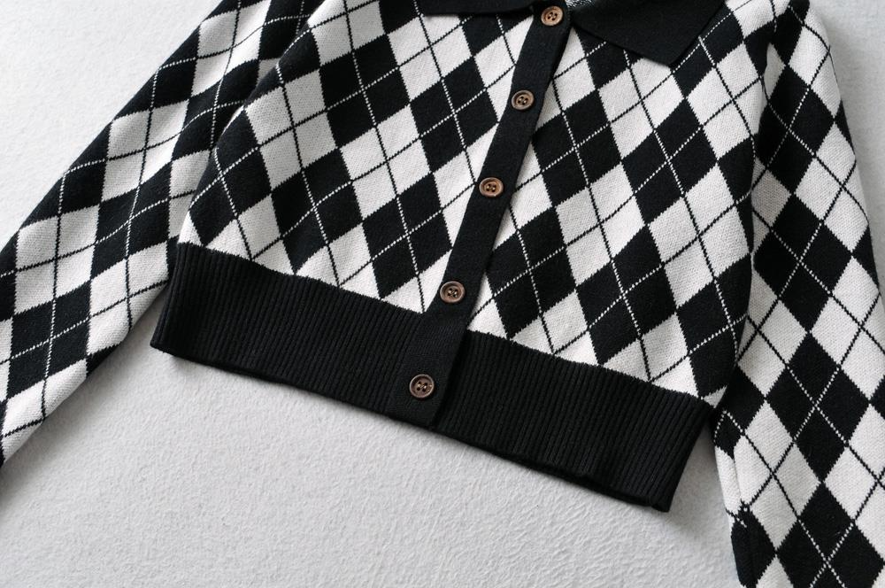 Button Down Long-sleeved Argyle Polo Knit (3 colours)