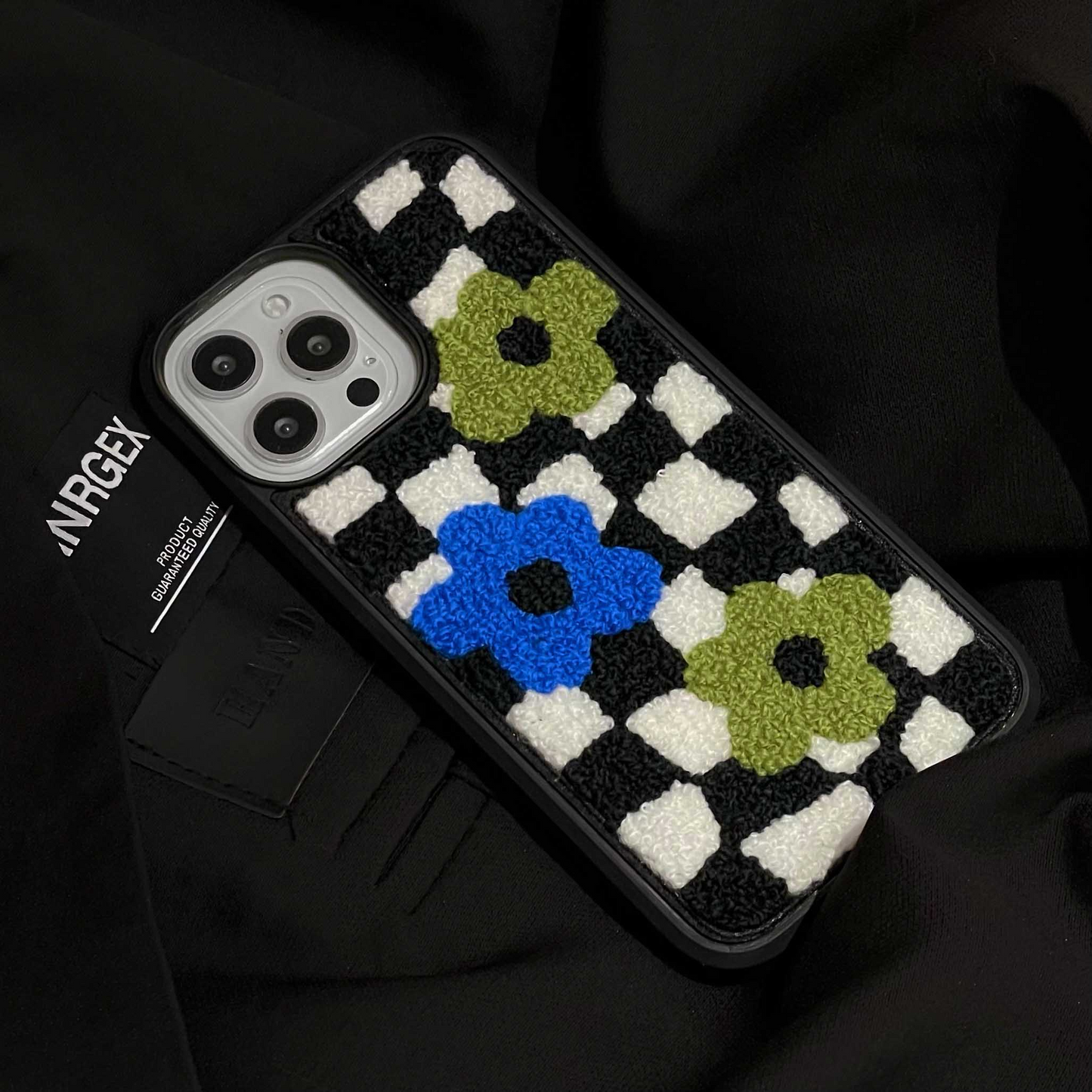 Checkerboard Flower Plush iPhone Case
