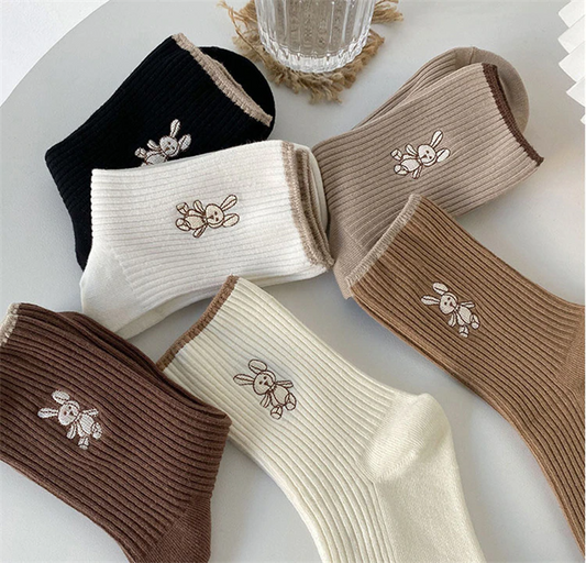 Bunny Embroidery Crew Socks (6 Colours)