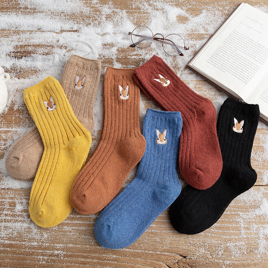 Bunny Embroidery Crew Socks (6 Colours)
