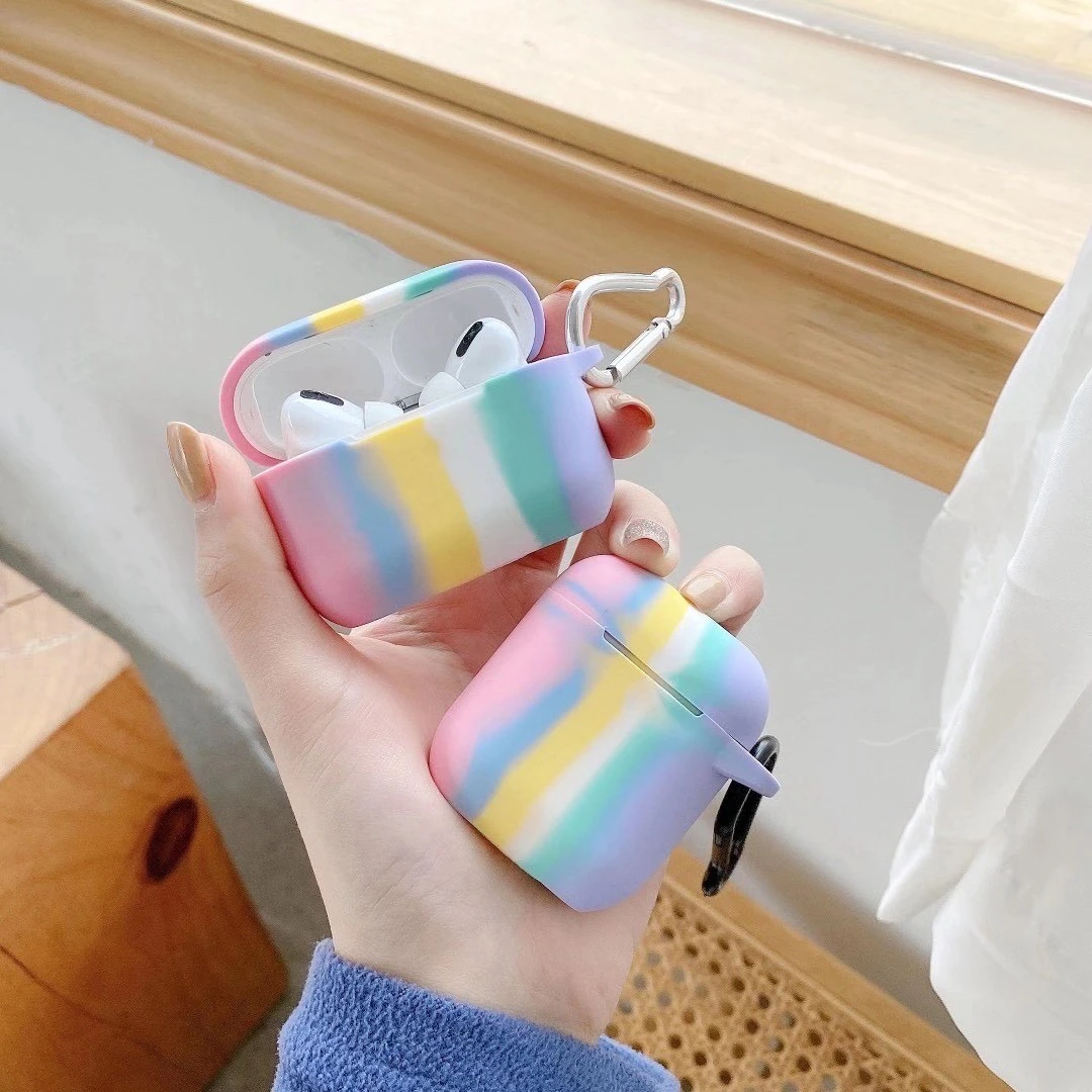 Rainbow Airpod Case Cover with Charm Strap