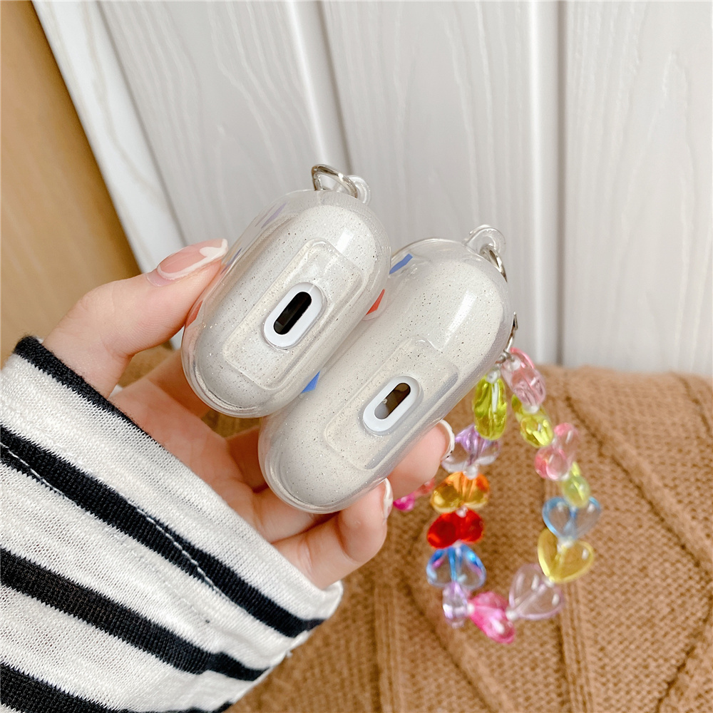 Rainbow Heart with Heart Charm Strap Airpod Case Cover