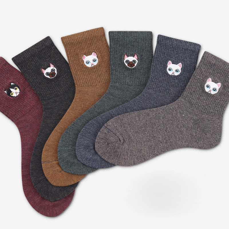 Cat Face Embroidery Ankle Socks (6 Colours) - Ice Cream Cake