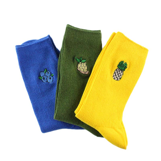 Fruit Embroidered Ribbed Ankle Socks - Ice Cream Cake