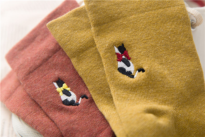Embroidered Bowtie Cats Ankle Socks (5 Designs)