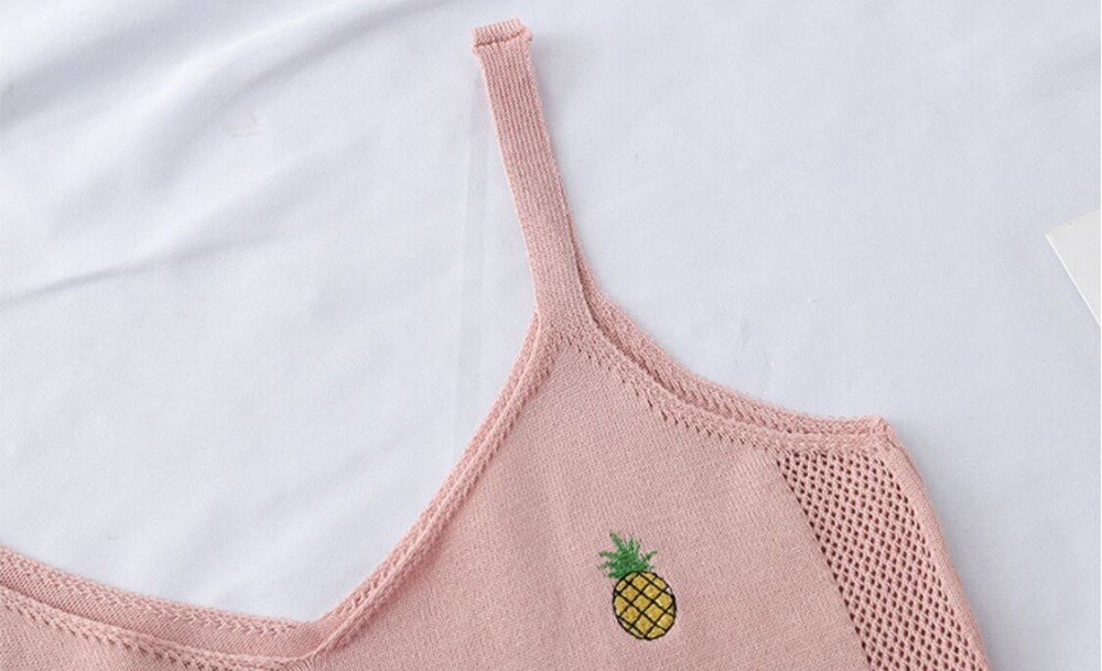 Pineapple Embroidery Knit Tank Top (4 Colours) - Ice Cream Cake