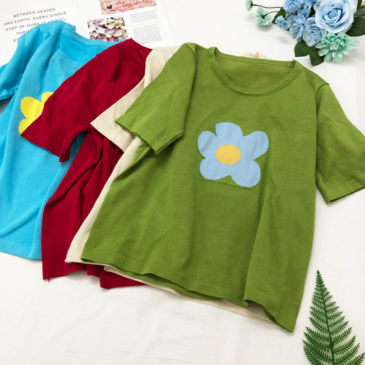 Knitted Pop Daisy Tee (7 Colours)