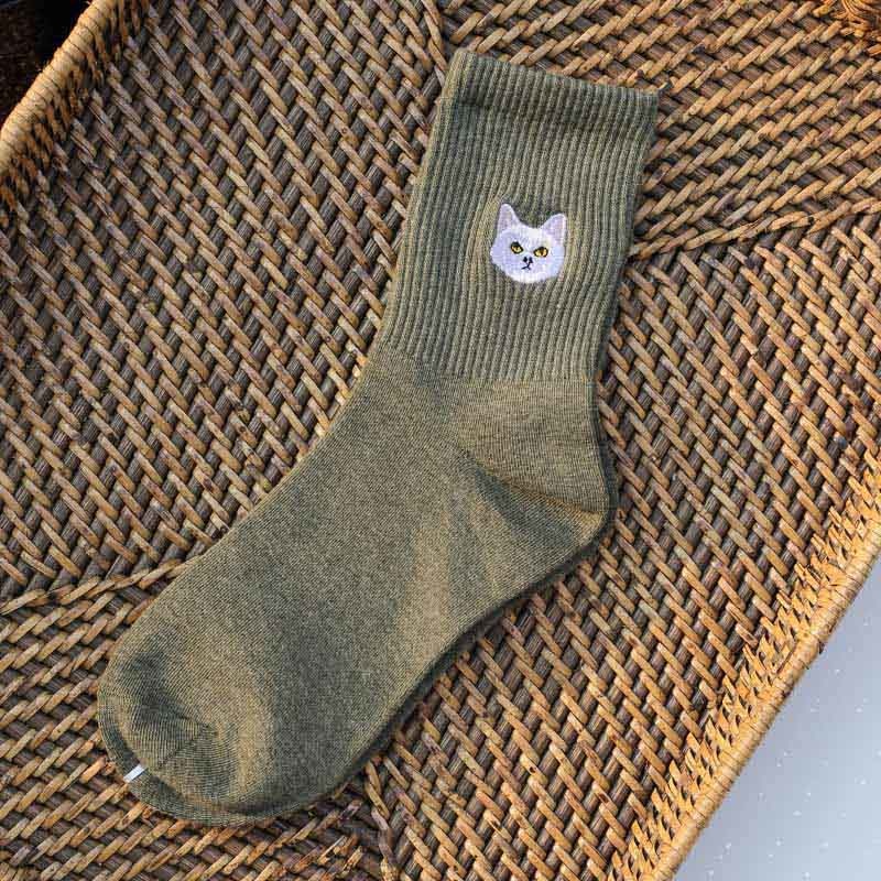 Cat Face Embroidery Ankle Socks (9 Colours) - Ice Cream Cake
