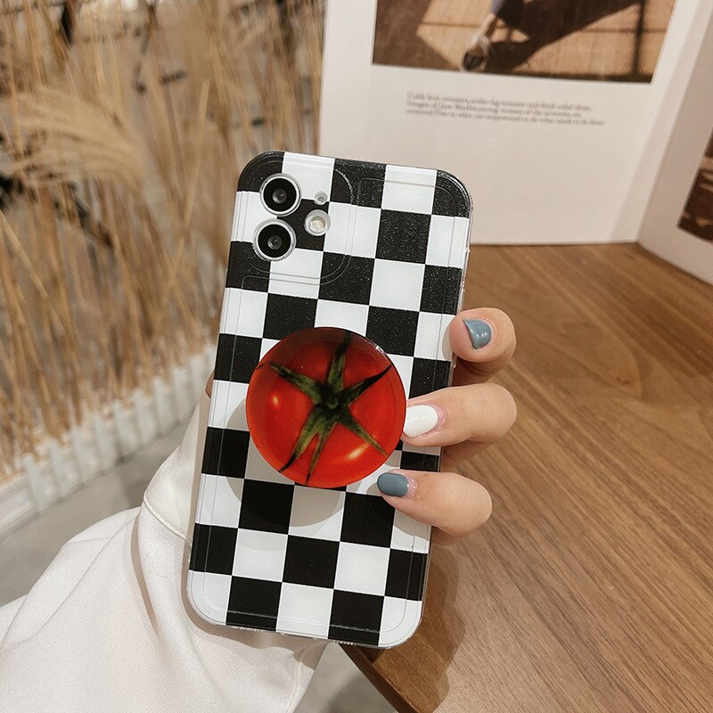 Checkerboard 3D Tomato and Croissant iPhone Case (2 Designs)
