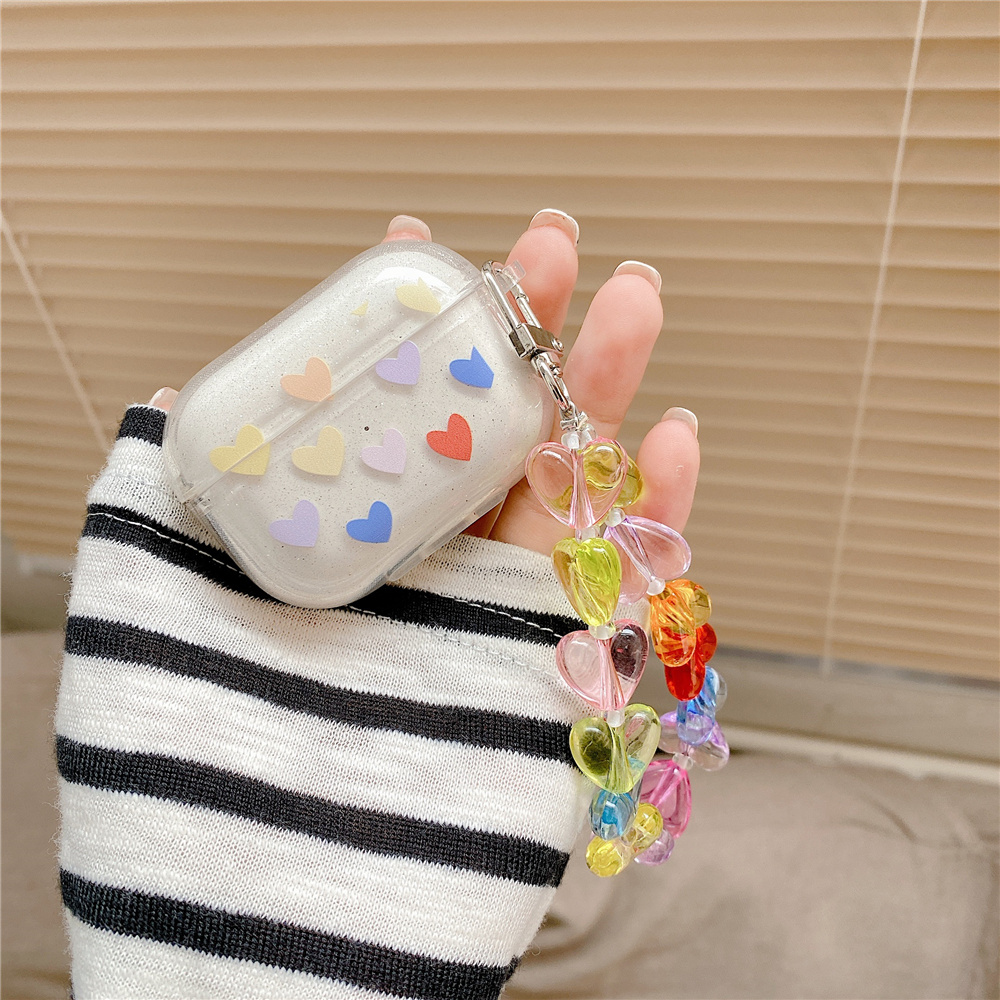 Rainbow Heart with Heart Charm Strap Airpod Case Cover