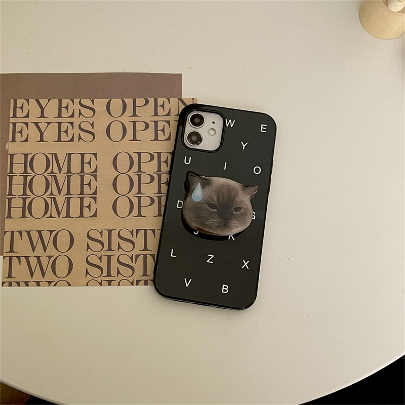 Lettering iPhone Case with Embarrassed Cat Grip