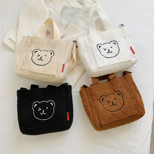 Embroidered Smiling Teddy Bear Bag (4 Colours)