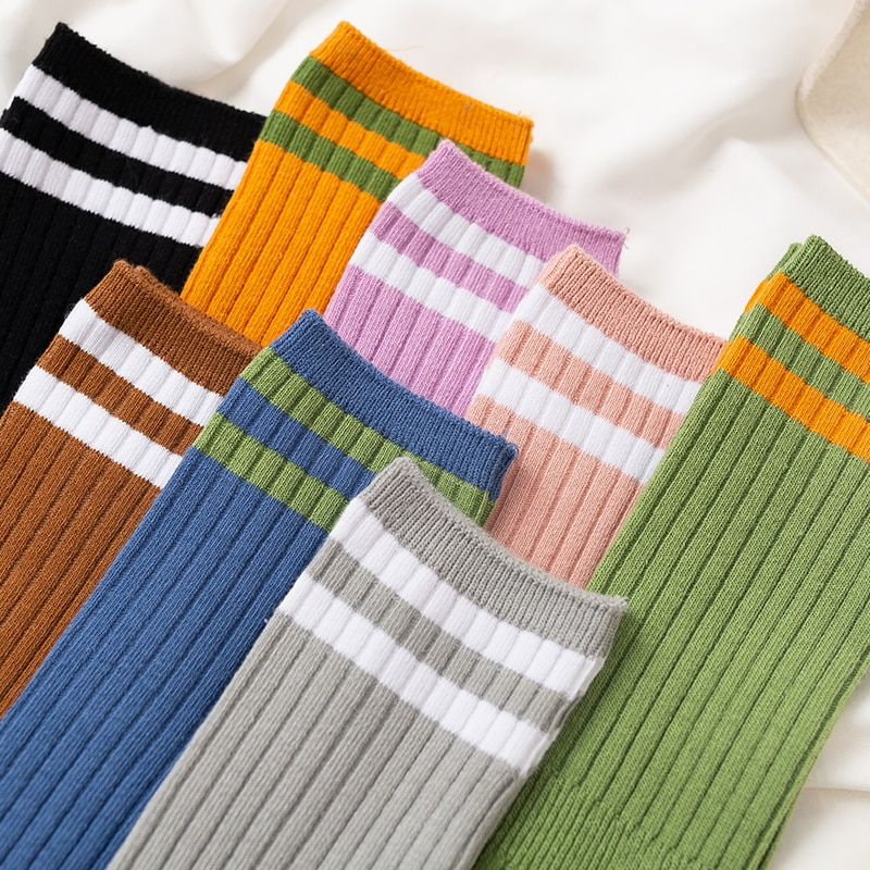 Pop Colour Vintage Style Stripe Socks (9 Colours)
