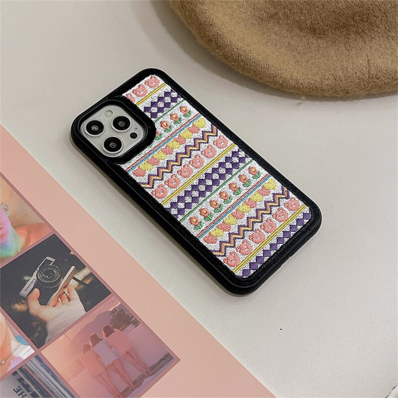 Embroidered Teddy Bear Sweater Pattern iPhone Case