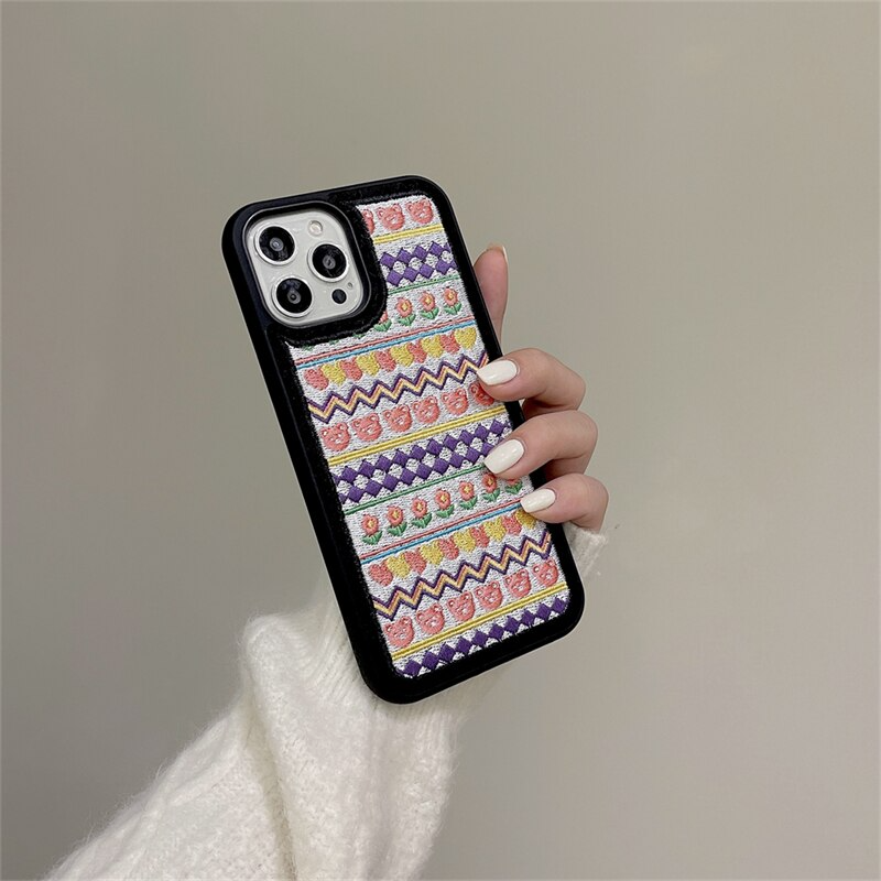 Embroidered Teddy Bear Sweater Pattern iPhone Case