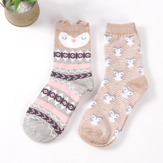 Sleepy Owl Crew Sock Set (set of 2 pairs)