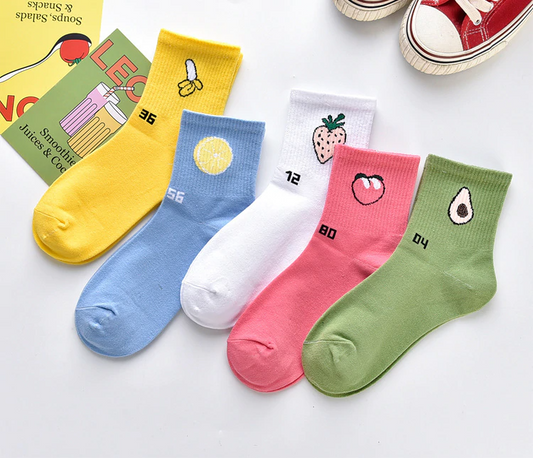 Number Fruit Crew Socks (5 Designs)