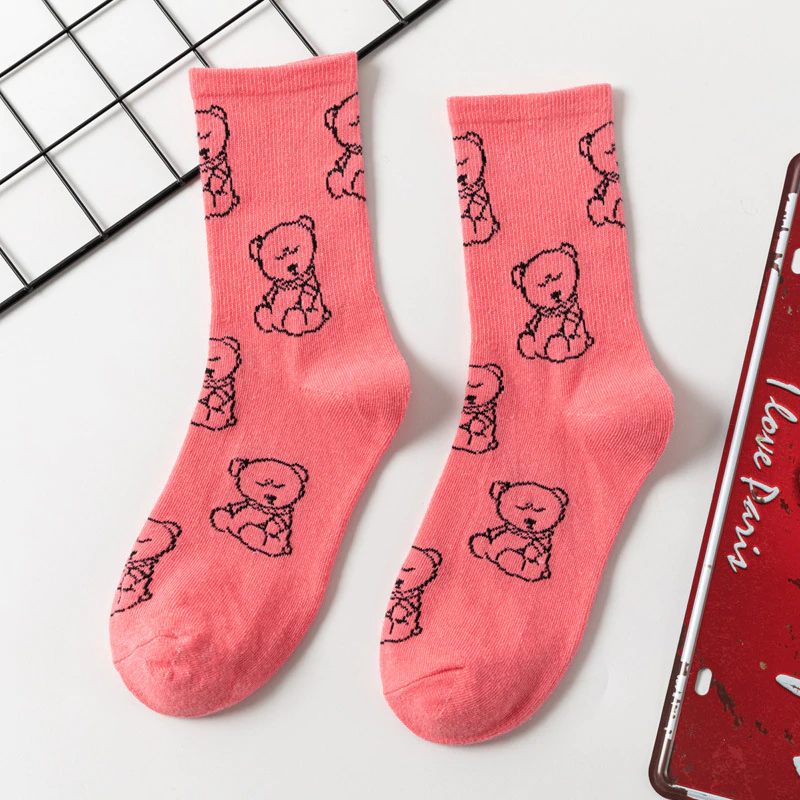 Neon Teddy Bear Ankle Socks (5 Colours)