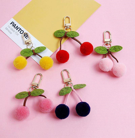 Soft Cherry Pom Pom Keychain (5 Colours)