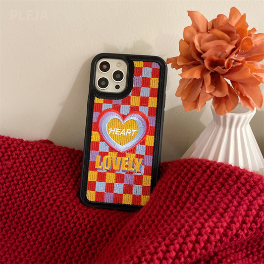 Embroidered Lovely Heart Pattern iPhone Case