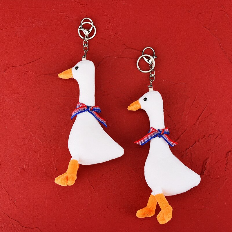 Plush Bow Goose Keychain