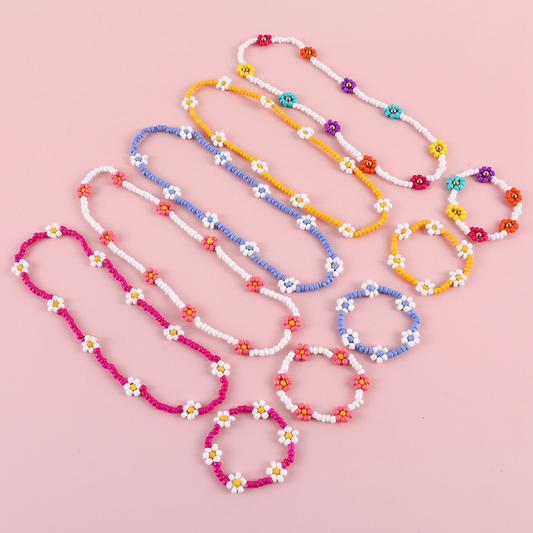 Flower Beads Necklace and Bracelet Set (5 Colours)