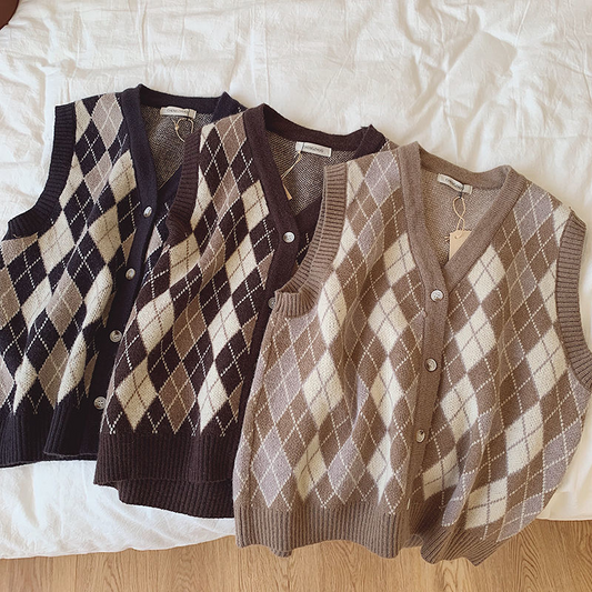 Button Down Argyle Sweater Vest (3 colours)