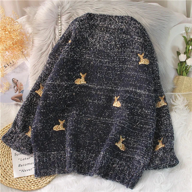 Sparkly Deer Embroidery Jumper (4 Colours)