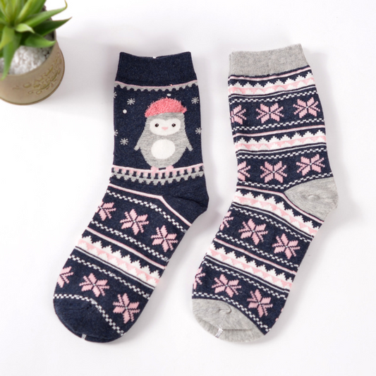 Snowflake Penguin Crew Sock Set (set of 2 pairs)