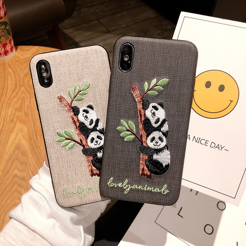 Embroidered Panda Bear iPhone Case (2 Colours)