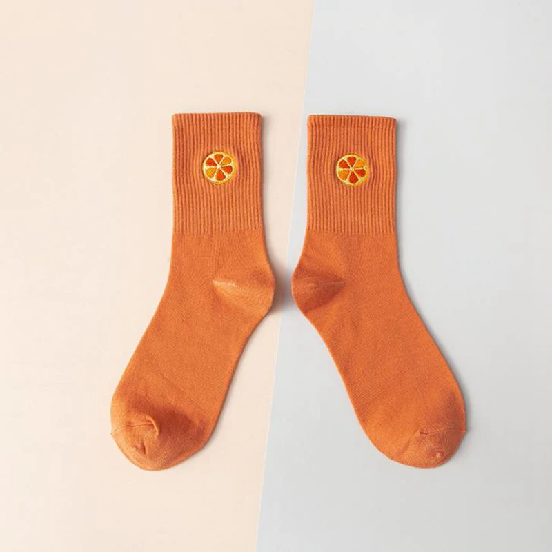 Ribbed Fruit Embroidery Ankle Socks (7 Designs)